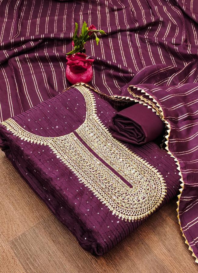 Chanderi Wine Festival Wear Crosset Work Dress Material